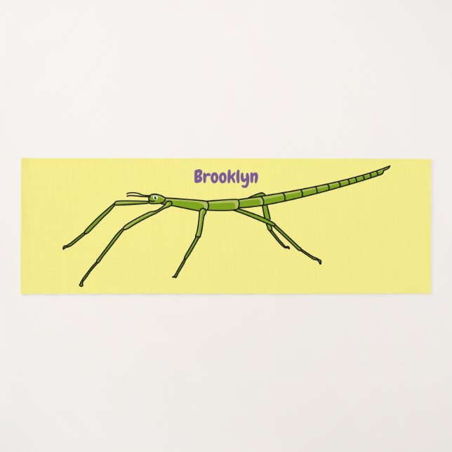 Cute green stick insects with happy faces cartoon  yoga mat (Front (Horizontal))