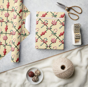 Cute Green Stripe Christmas Candy Gift     Wrapping Paper
