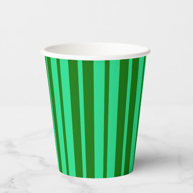 Cute Green Stylish Stripes Pattern Design  Paper Cups (Front)