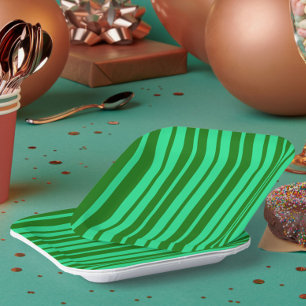 Cute Green Stylish Stripes Pattern Design Paper Plate
