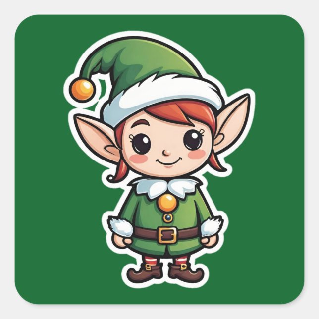 Cute Green Suit Elf Square Sticker (Front)