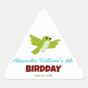 Cute Green Summer Bird Birthday Triangle Sticker