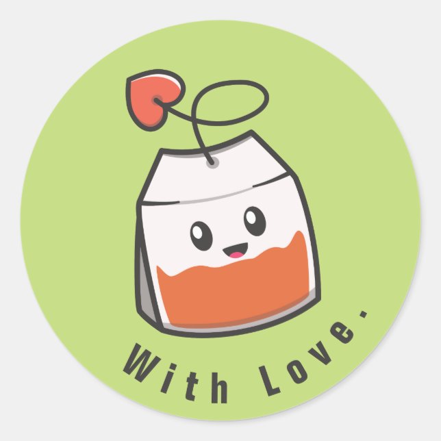 Cute Green Teabag  Classic Round Sticker (Front)
