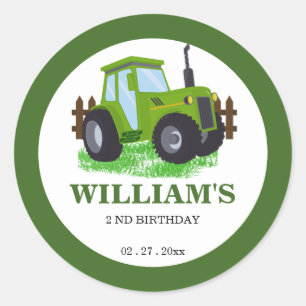 Cute Green Tractor Birthday Party  Classic Round Sticker