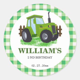 Cute Green Tractor Birthday Party  Classic Round Sticker