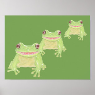 Cute Green Tree Frog - 3x transparent. Poster