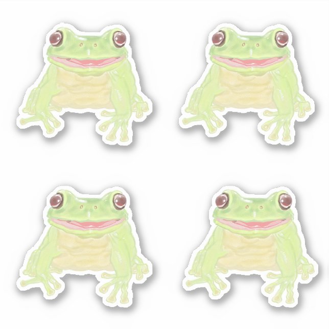 Cute Green Tree Frog - 4x autocollant coupe person (Devant)