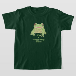 Cute Green Tree Frog - Froggy-Frog World text. T-Shirt