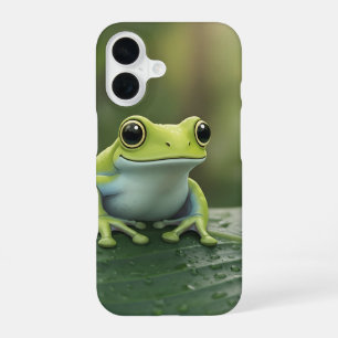 Cute Green Tree Frog on Leaf iPhone 16 Case