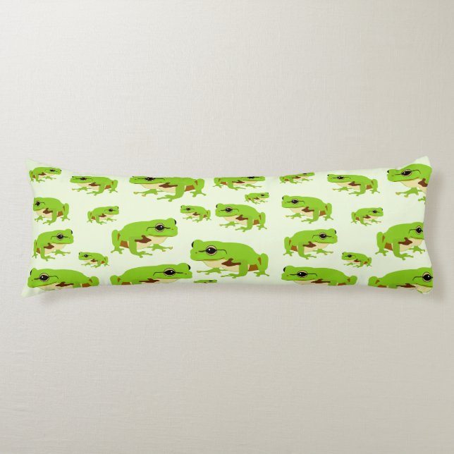 Cute Green Tree Frog Pattern Body Pillow (Front)