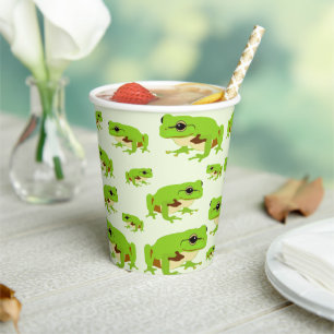Cute Green Tree Frog Pattern Paper Cups