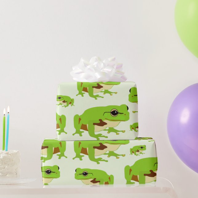 Cute Green Tree Frog Pattern  Wrapping Paper (Party Gifts)