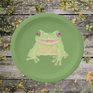 Cute Green Tree Frog - single transparent.  Paper Plate