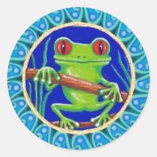 Cute green tree frog sticker by Soozie Wray