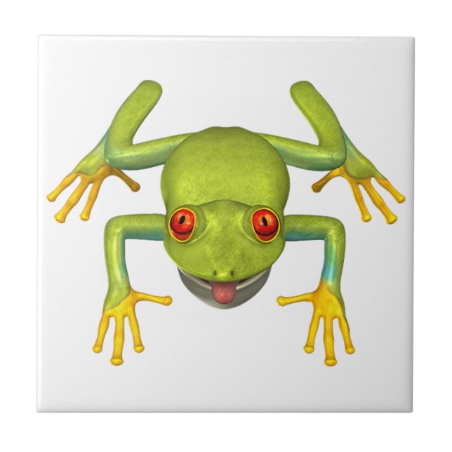 Cute Green Tree Frog Tile (Front)