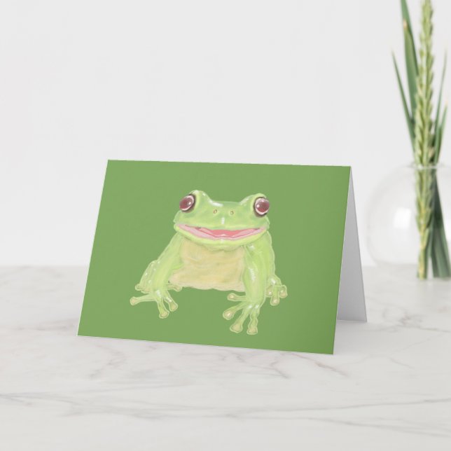 Cute Green Tree Frog - transparent. Card (Front)