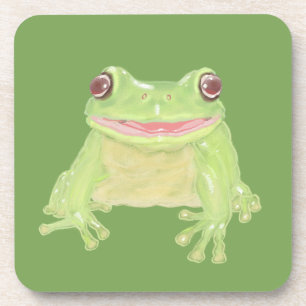 Cute Green Tree Frog - transparent. Coaster