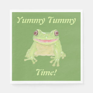 Cute Green Tree Frog - Yummy Tummy Time! party. Napkin