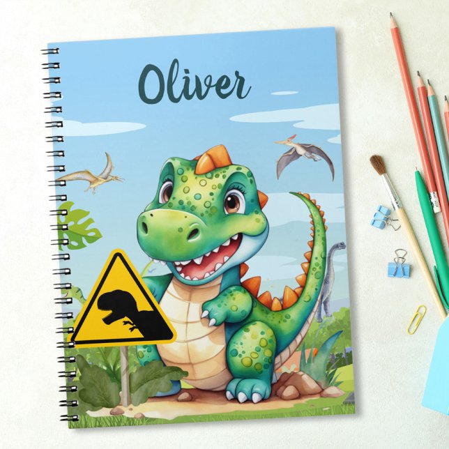 Cute Green Trex Dinosaur Personalized Notebook (Creator Uploaded)