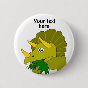 Cute Green Triceratops Cartoon Dinosaur 2 Inch Round Button