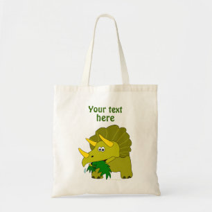 Cute Green Triceratops Cartoon Dinosaur Tote Bag