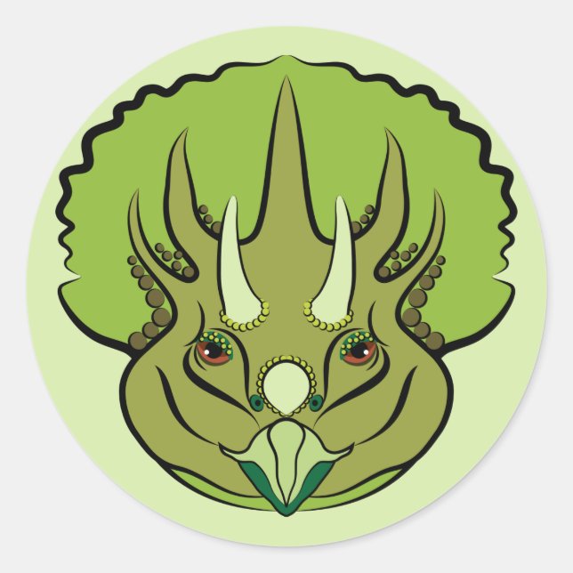 Cute Green Triceratops Dinosaur Classic Round Sticker (Front)