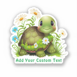 Cute Green Turtle Floral Text Custom Cut 