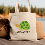 Cute Green Turtle Kids' Personalized Tote Bag<br><div class="desc">This kids' tote bag for animal lovers features a cute illustration of a green turtle. Personalize it with your child's name in black letters. Makes a great book bag for boys or girls!</div>