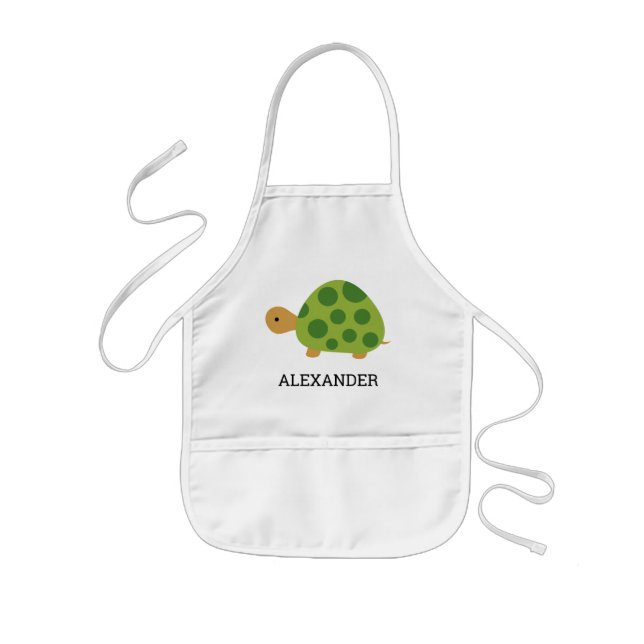 Cute Green Turtle Personalized Kids Apron (Front)