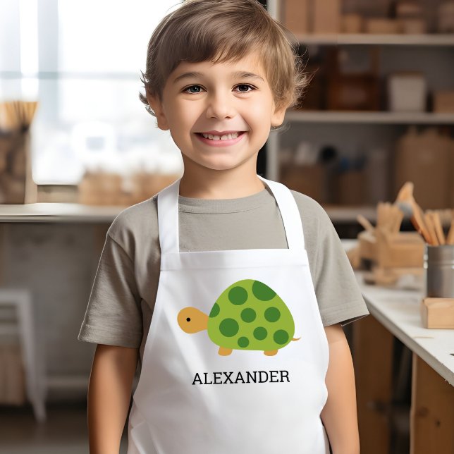 Cute Green Turtle Personalized Kids Apron (Creator Uploaded)