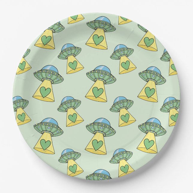 Cute Green UFO Pattern Paper Plate (Front)