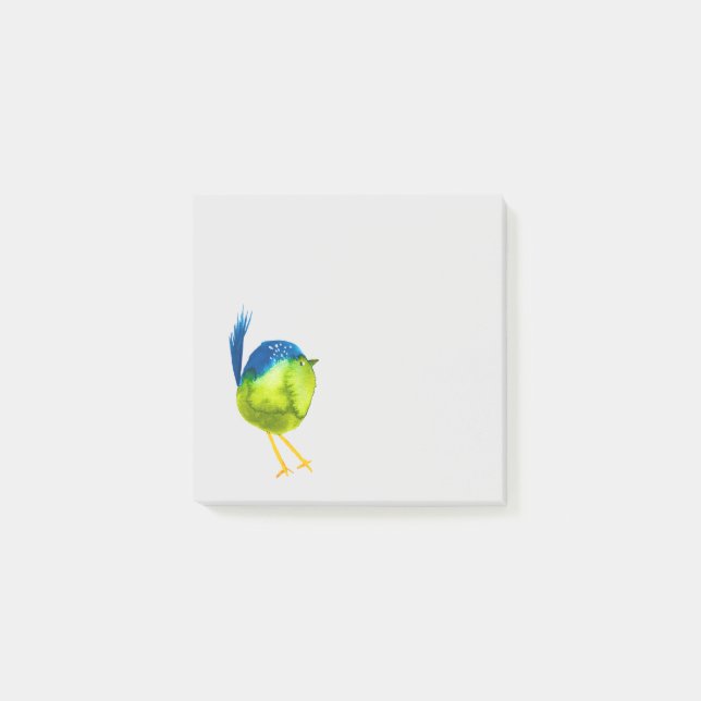 Cute green watercolor bird post-it notes (Front)