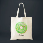 Cute Green Watercolor Donut with Sprinkles Custom Tote Bag<br><div class="desc">Cute Green Watercolor Donut with Sprinkles Custom Tote Bag | Customizable tote bag featuring watercolor green nut with colorful sprinkles. This cute donut tote bag will be perfect as a personalized gift. Personalize by adding a name or short phrase. Other donut colors are available.</div>