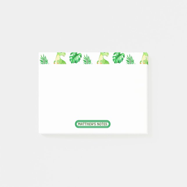 Cute Green Watercolor Jungle Dinosaur Pattern  Post-it Notes (Front)