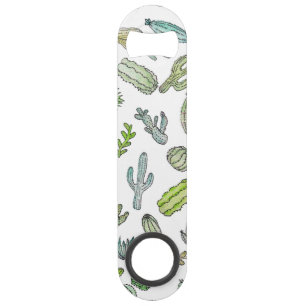 Cute Green Watercolor Paint Summer Cactus Pattern Bar Key