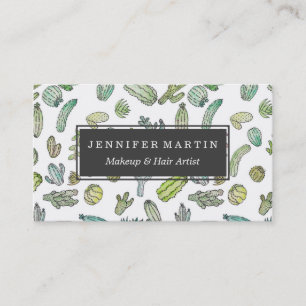 Cute Green Watercolor Paint Summer Cactus Pattern Business Card