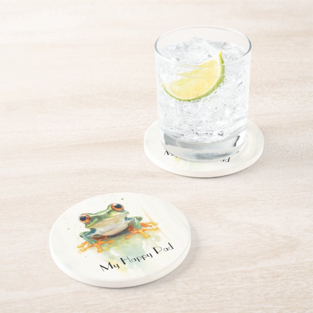 Cute Green Watercolor Tree Frog, custom Coaster (Side)