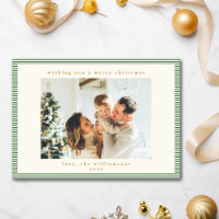 Cute Green White Stripe Custom Photo Christmas