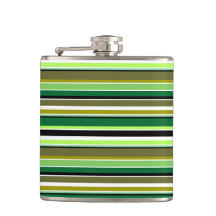 Cute green white stripes hip flask