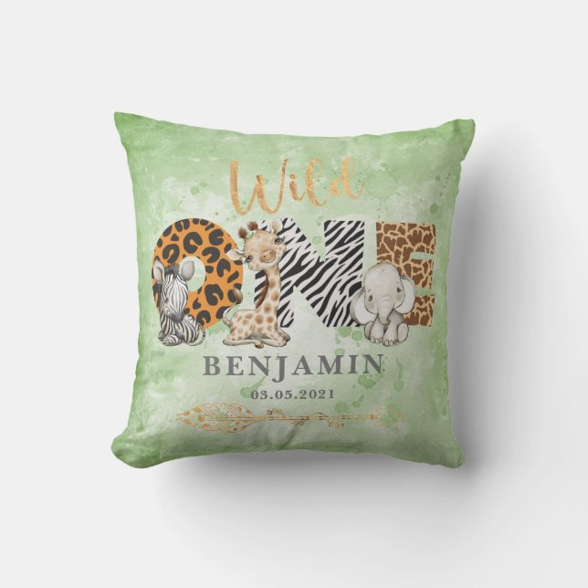 Cute Green Wild Safari Jungle Animals Throw Pillow (Front)
