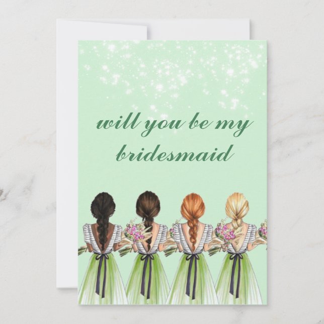 cute green will you be my bridesmaid Invitation (Front)