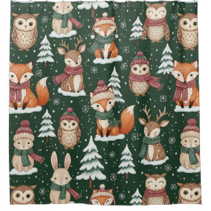 Cute Green Woodland Christmas Animal Pattern