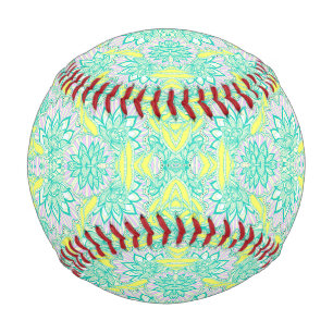 Cute green yellow floral pattern baseball