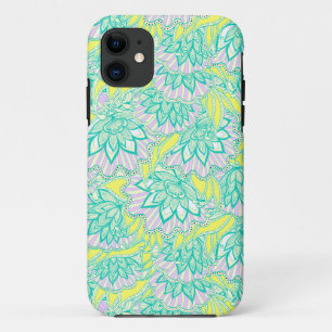 Cute green yellow floral pattern iPhone 11 case