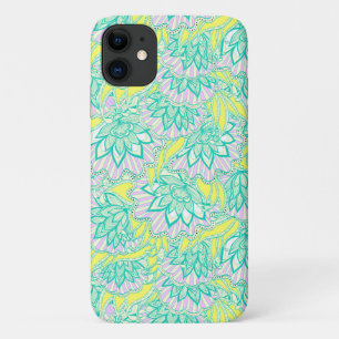 Cute green yellow floral pattern iPhone 11 case