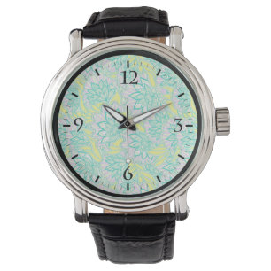 Cute green yellow floral pattern watch