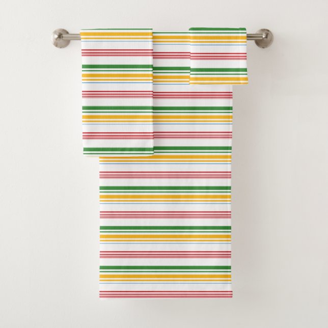 Cute green yellow stripes bath towel set (Insitu)