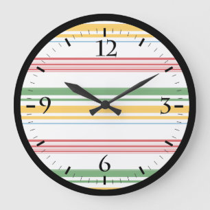 Cute green yellow stripes large clock