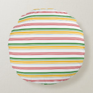 Cute green yellow stripes round pillow
