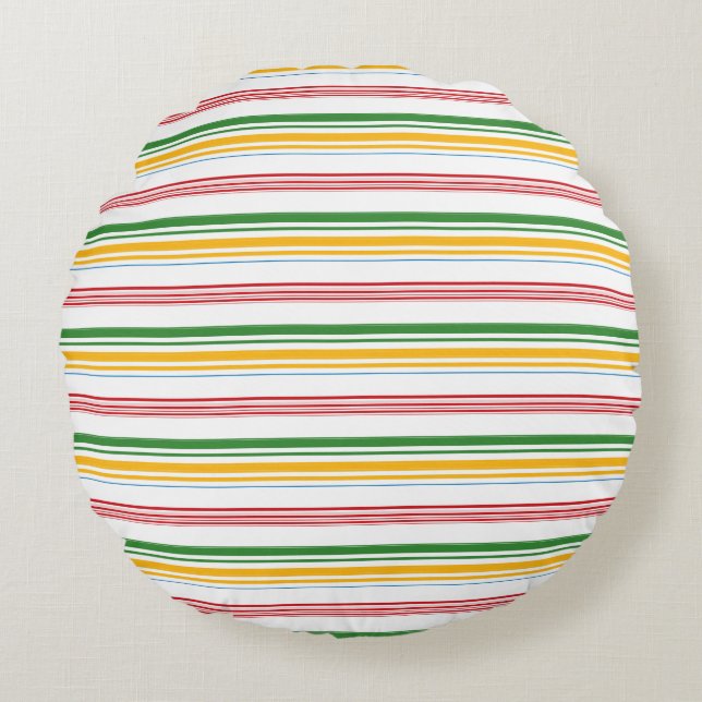 Cute green yellow stripes round pillow (Front)